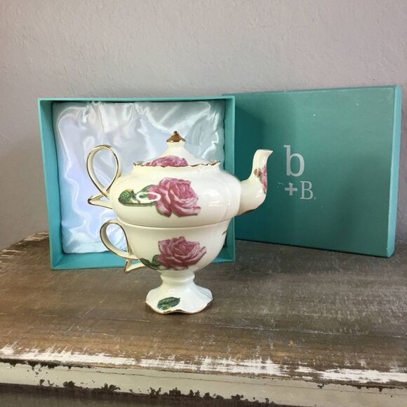 Burton and Burton Romantic Rose Cottagecore Regencycore Tea Pot Cup Saucer Set - Picture 10 of 10